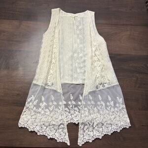 Boho Lace Vest Sheer Taupe Floral Sheer Sz Small Romantic Fairy Whimsical layer